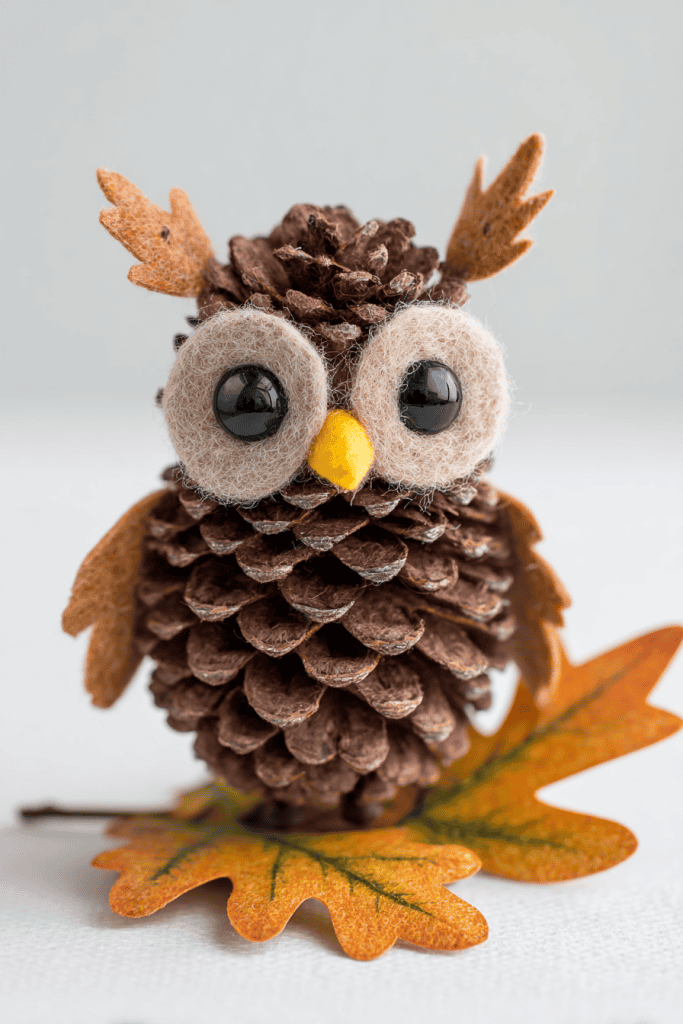 DIY pinecone owl craft