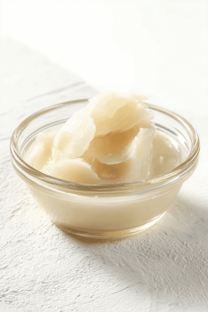 a small glass bowl filled with creamy rendered beef tallow