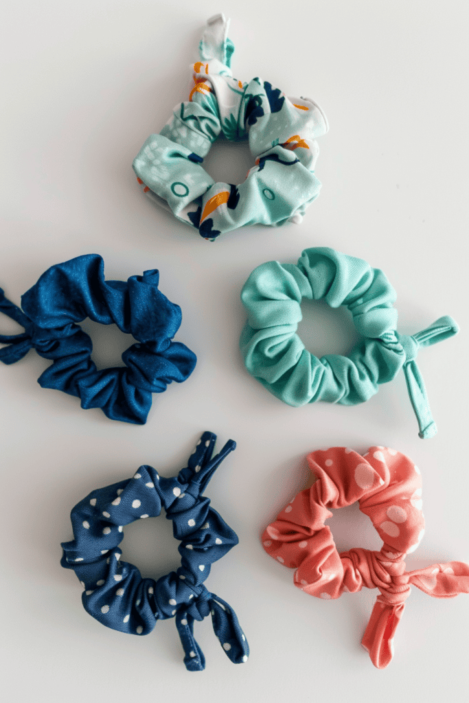 handmade hair scrunchies made from leftover scrap fabrics