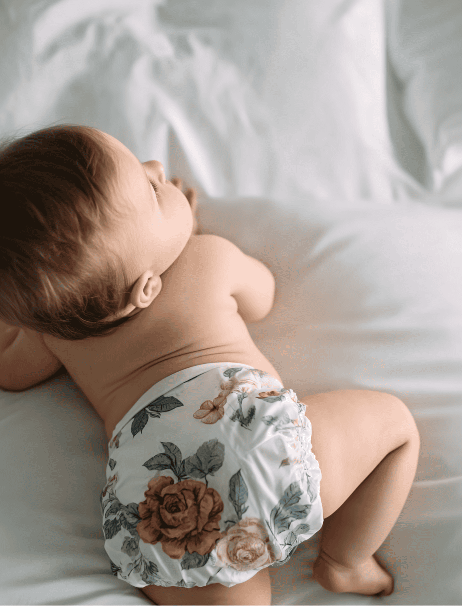 a baby wearing a cloth diaper