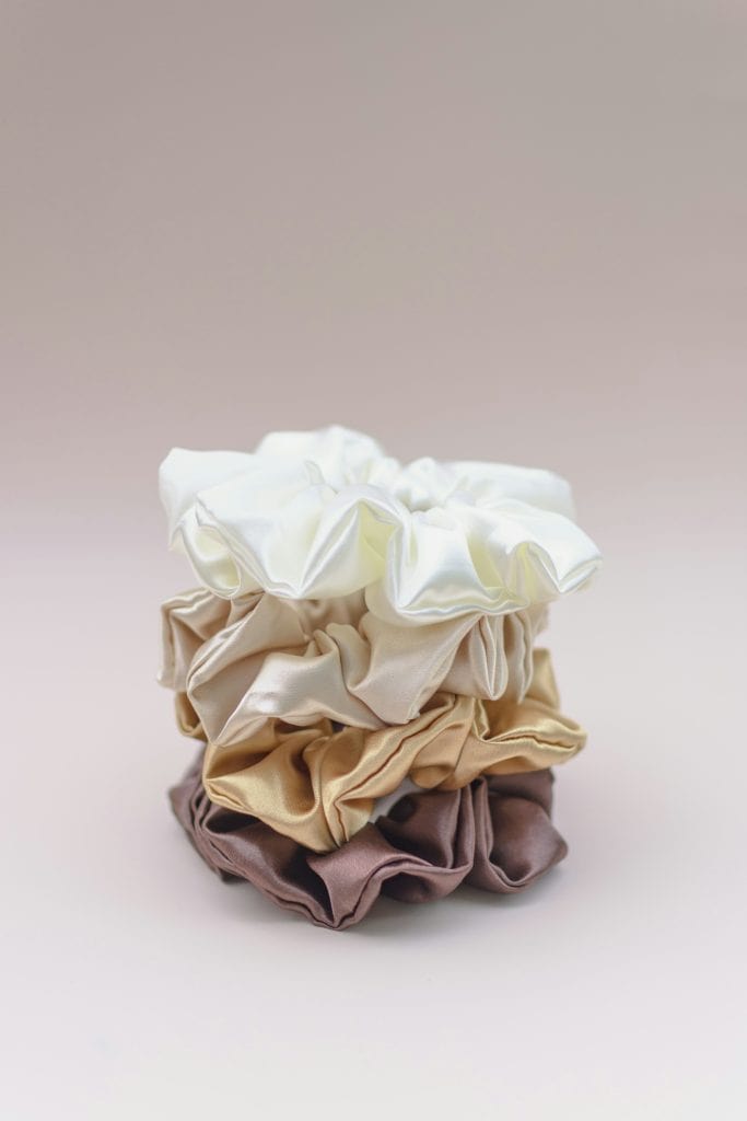 stacked of handmade hair scrunchies