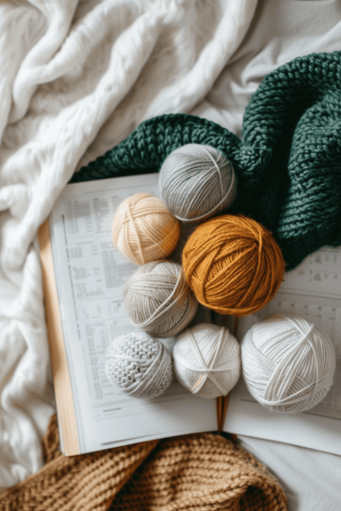 Knitting patterns, neatly arranged printed pattern sheets with stitch charts and written instructions