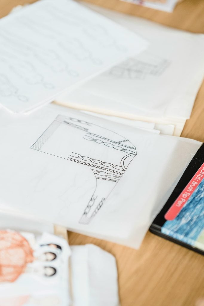 sewing patterns on a table