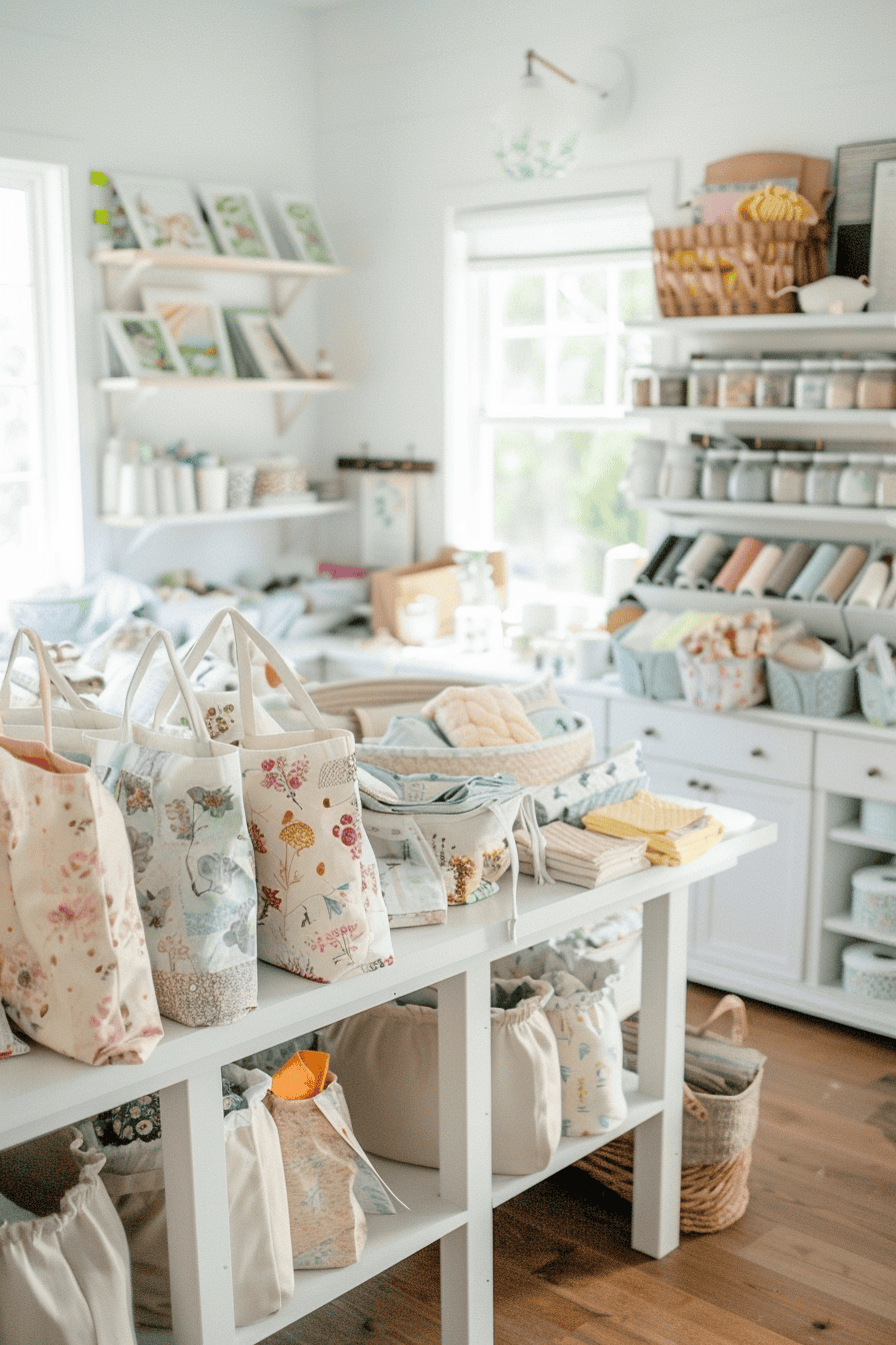 handmade sewing gifts neatly arranged on a white wooden table