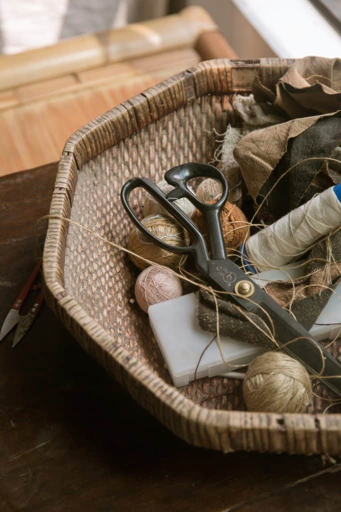 sewing supplies in a basket