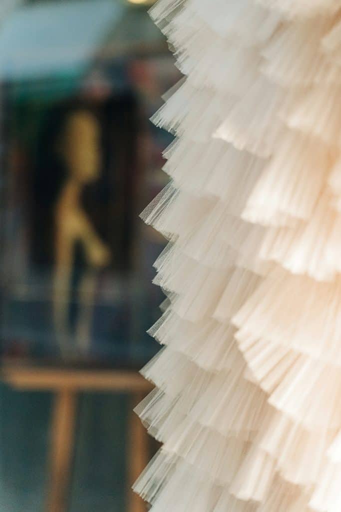 Ivory coloured ruffles in a window