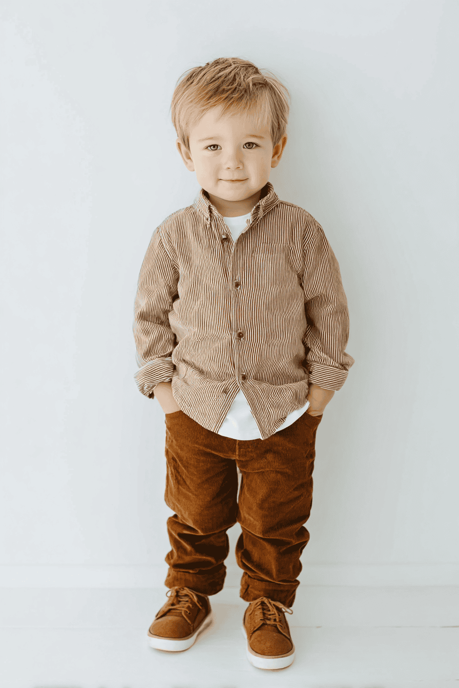 Minimalist toddler fall and winter capsule wardrobe bottoms, flat lay of 3 pieces