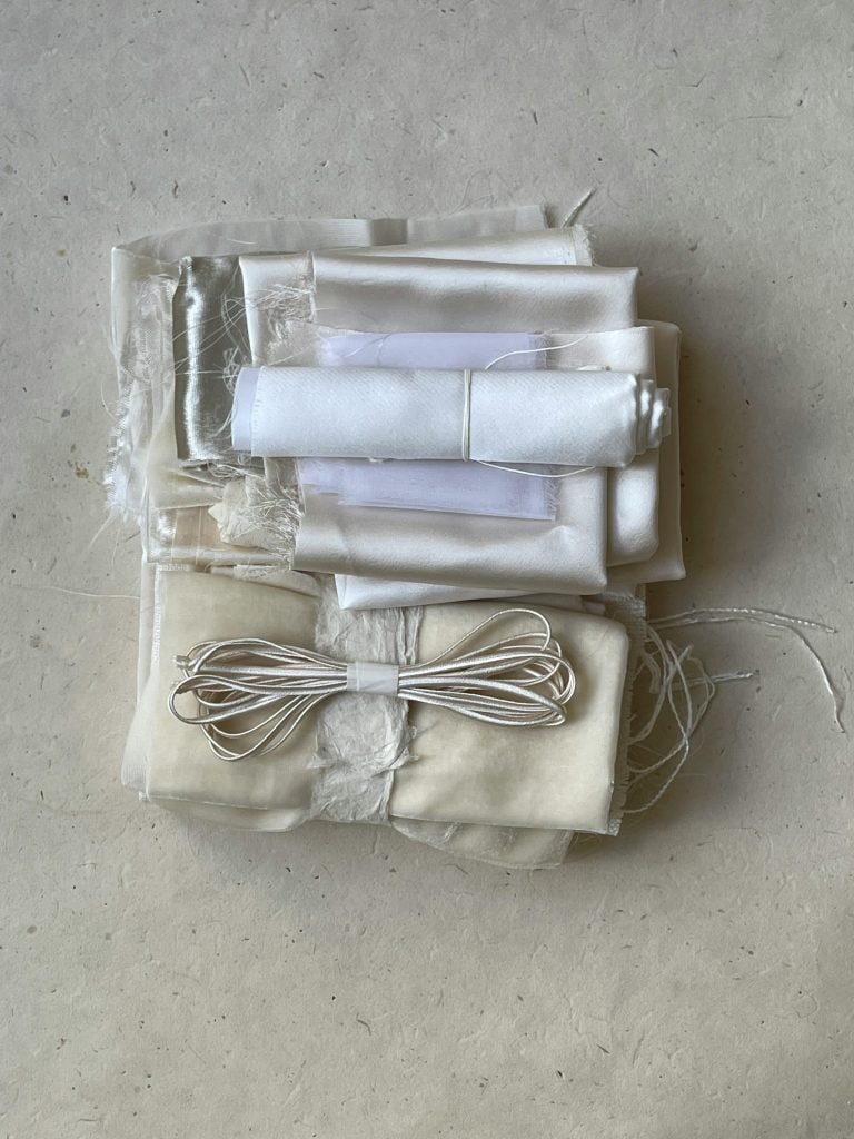 stack of sample fabrics