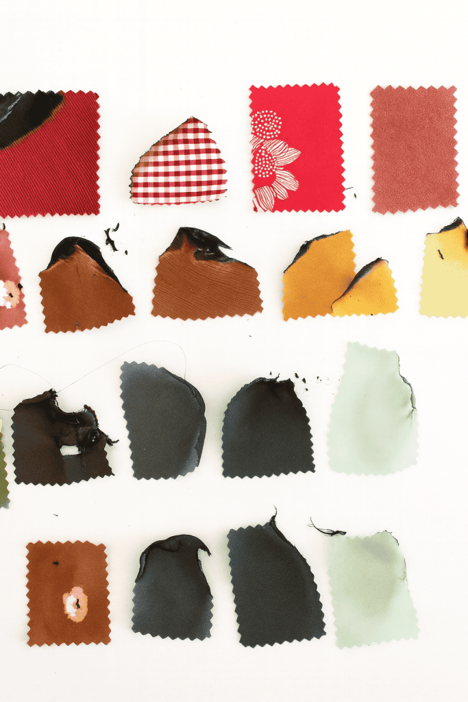 burned fabric swatches