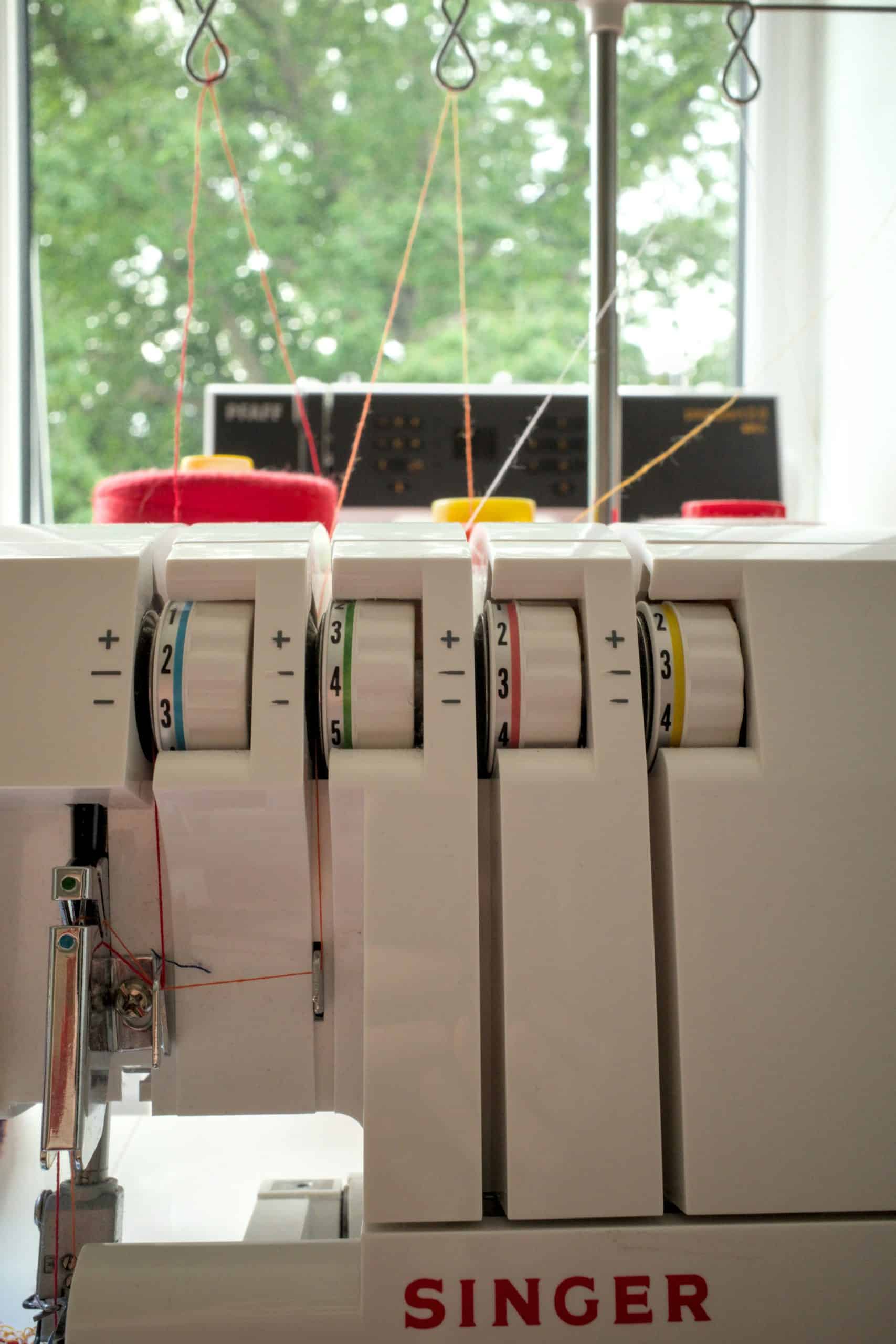 close up image of a serger (also called an overlock machine)