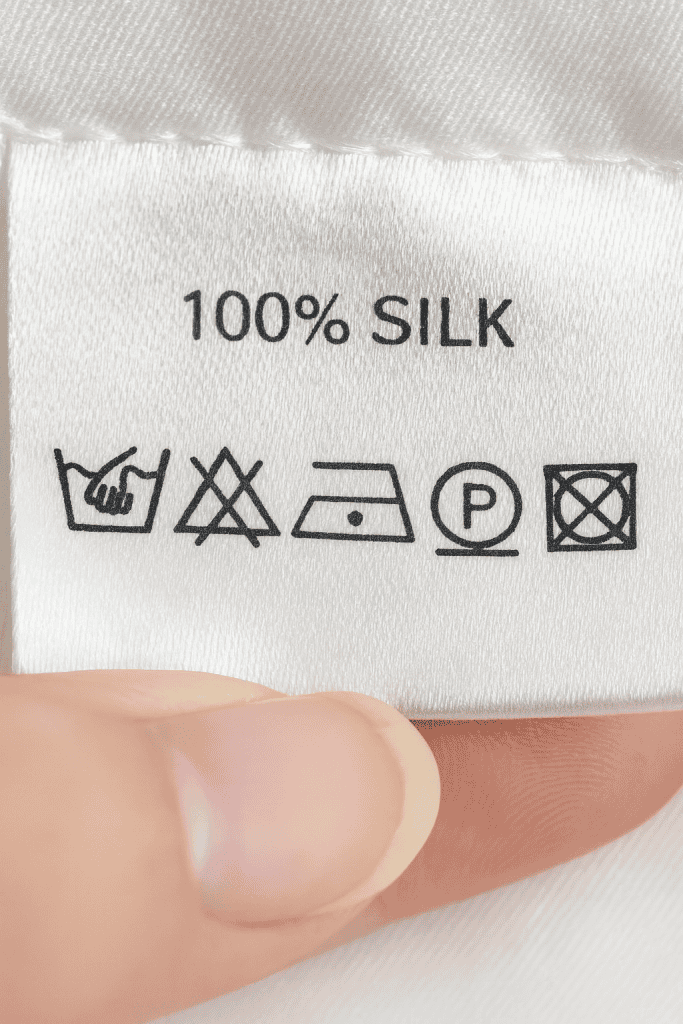 silk fabric with a 100% label tag
