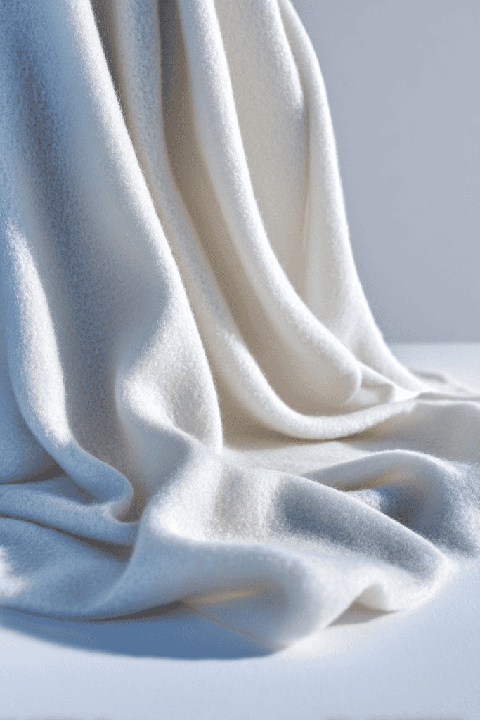 soft wool fabric gently draped over a surface, showing natural flow, folds, and curves