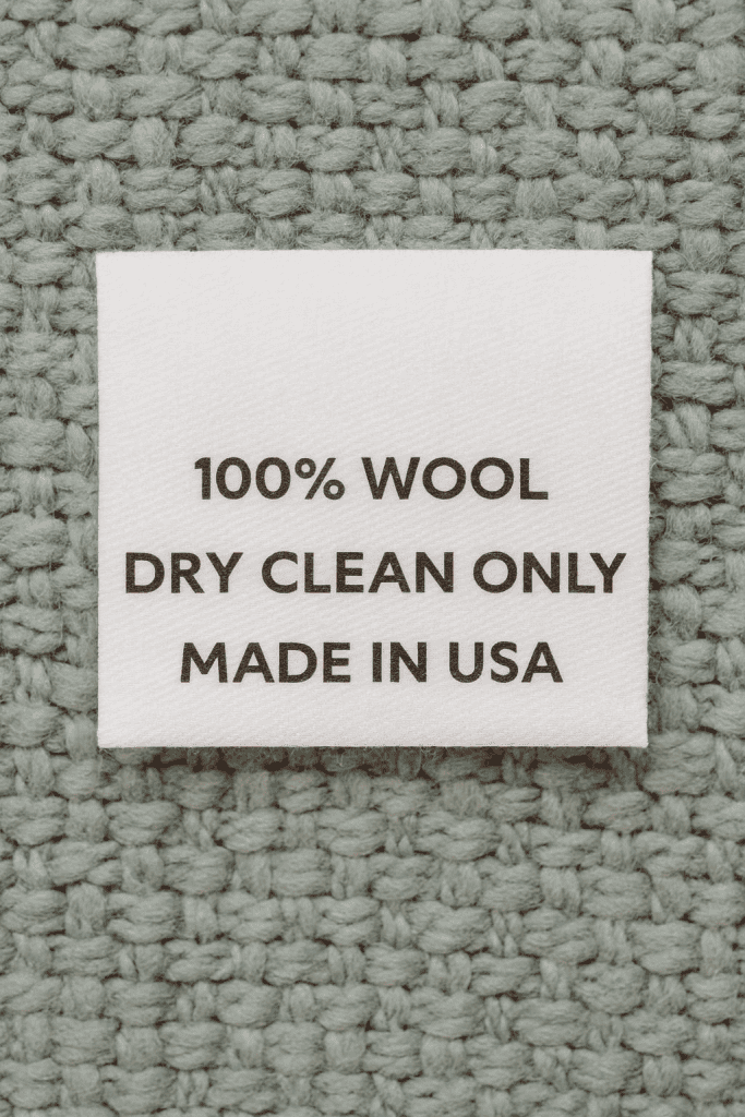 wool fabric with a 100% label tag