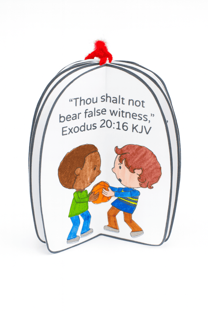 a stand-up, foldable tablet displaying each of the Ten Commandments