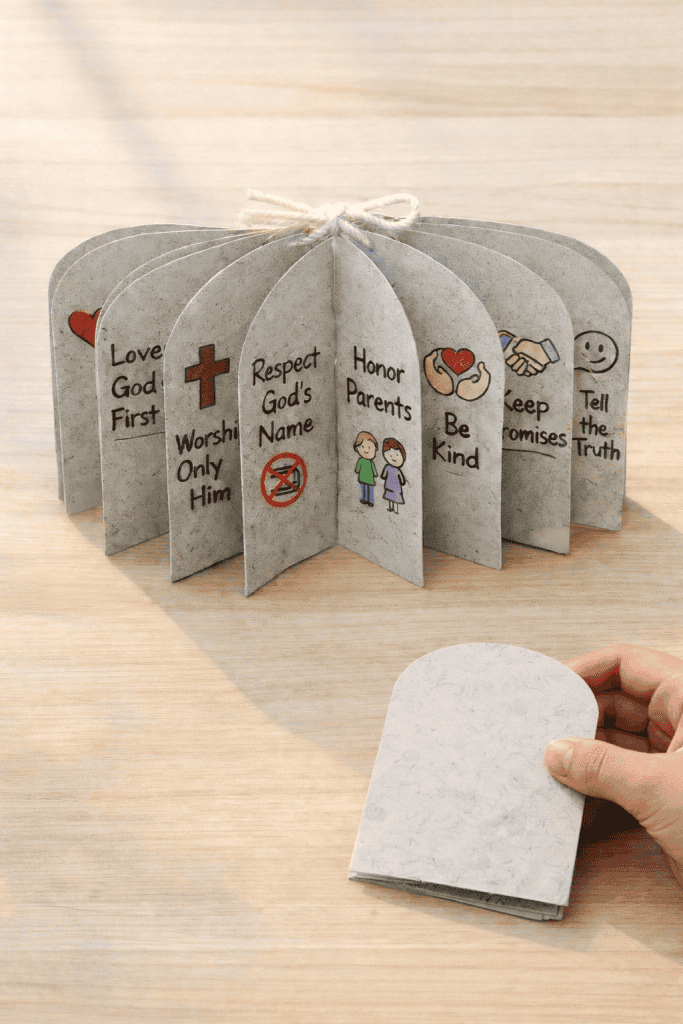 a handmade 3D Ten Commandments folding craft