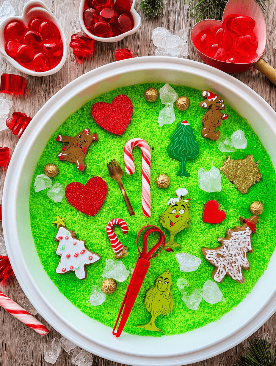 a Christmas-themed sensory play tray inspired by The Grinch.
