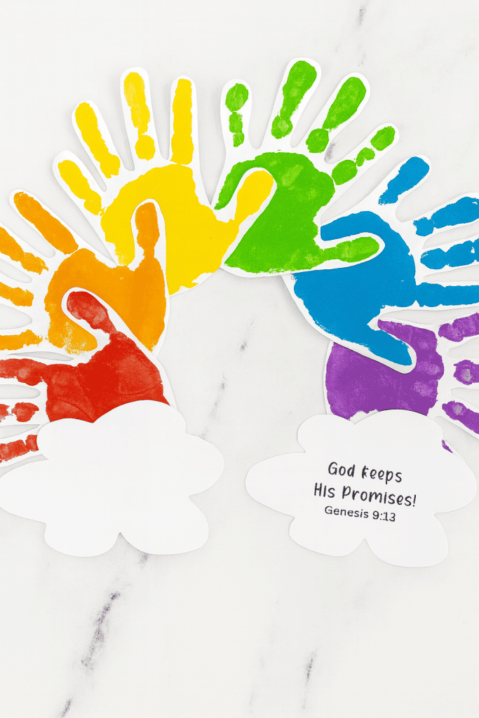 a colorful children's Christian craft titled "God Keeps His Promises!" based on Genesis 9:13