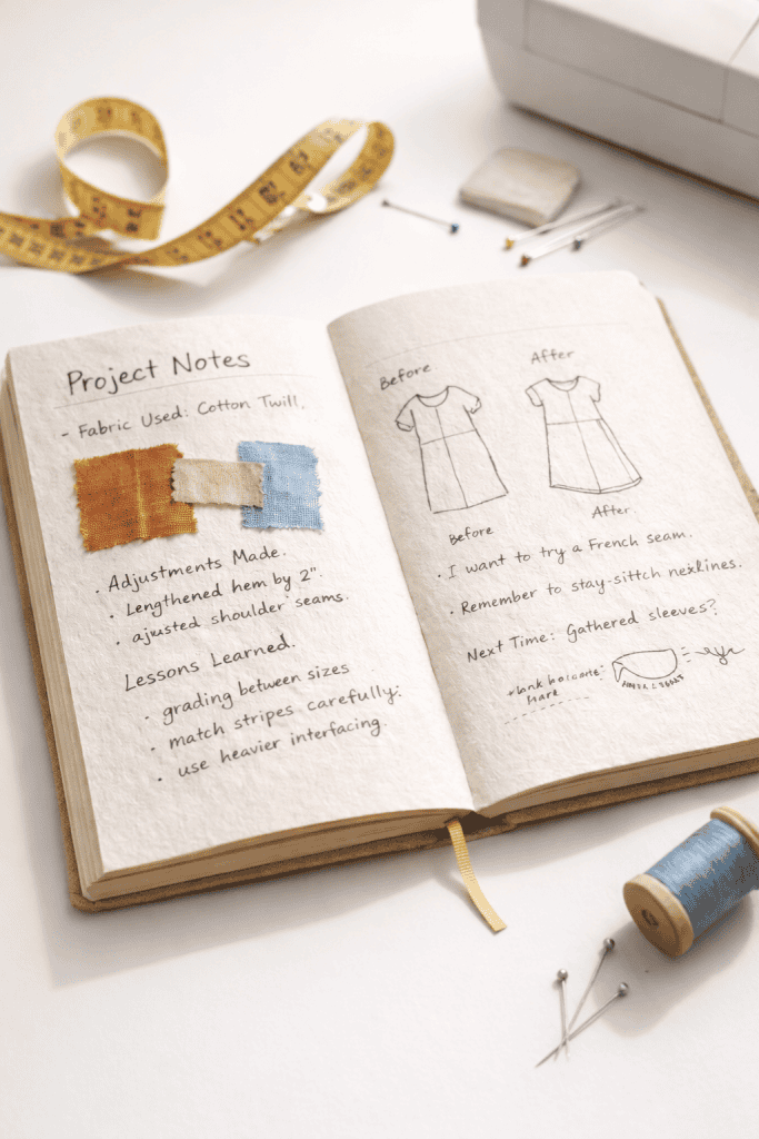 Sewing project journal and tools