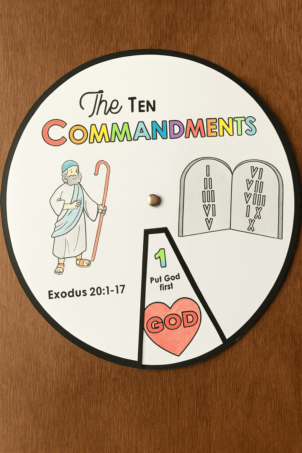 a children's Ten Commandments rotating wheel craft