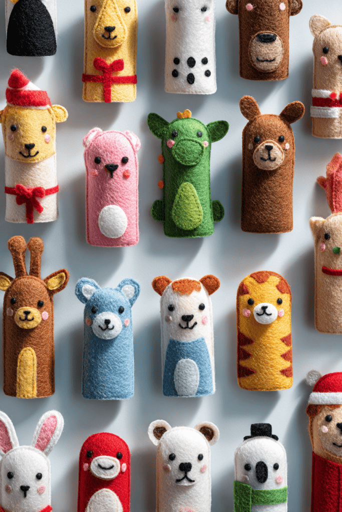kids’ felt finger puppets arranged neatly animals