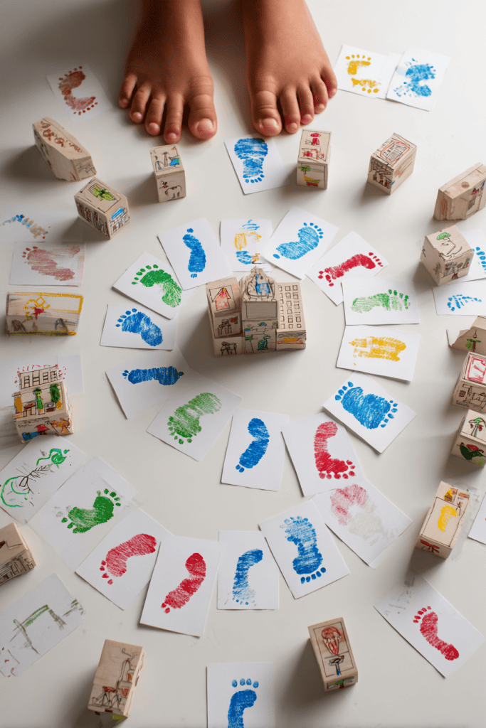 a finished children's craft called "Jericho March Footprint Trail Cards."