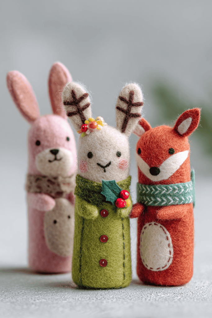 colorful handmade felt finger puppets for kids simple stitched animal characters