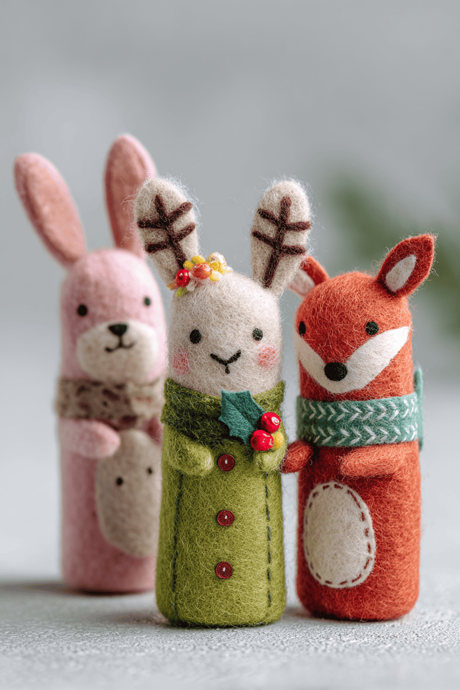 colorful handmade felt finger puppets for kids simple stitched animal characters