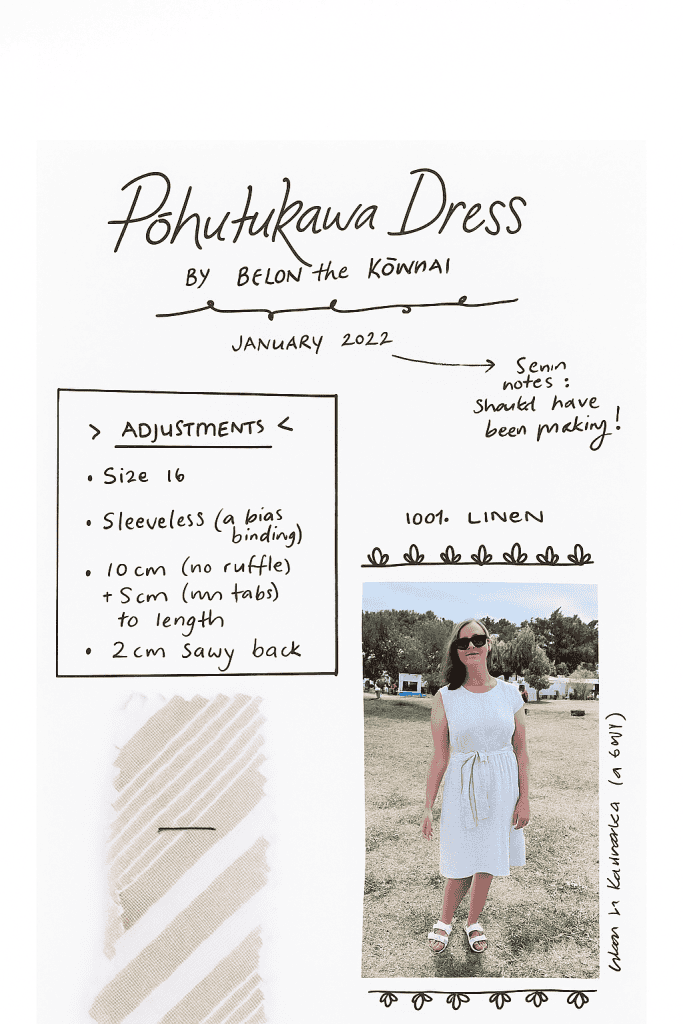 an open spiral-bound fashion project notebook laid flat on a dark wooden surface