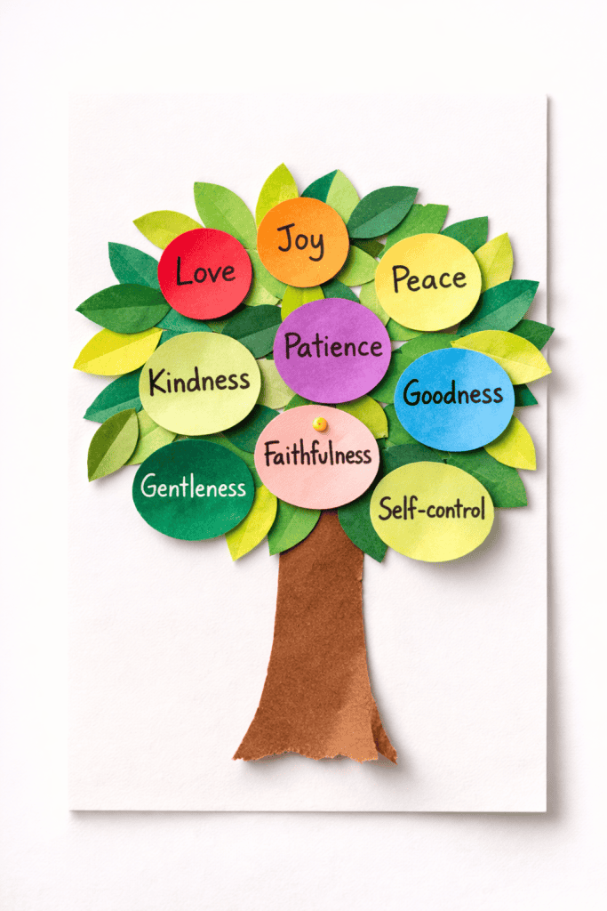 A colorful “Fruit of the Spirit” paper tree craft