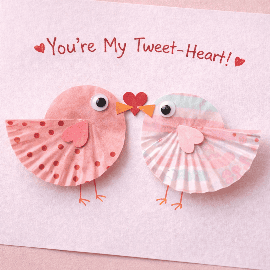 Cupcake liner lovebirds with hearts