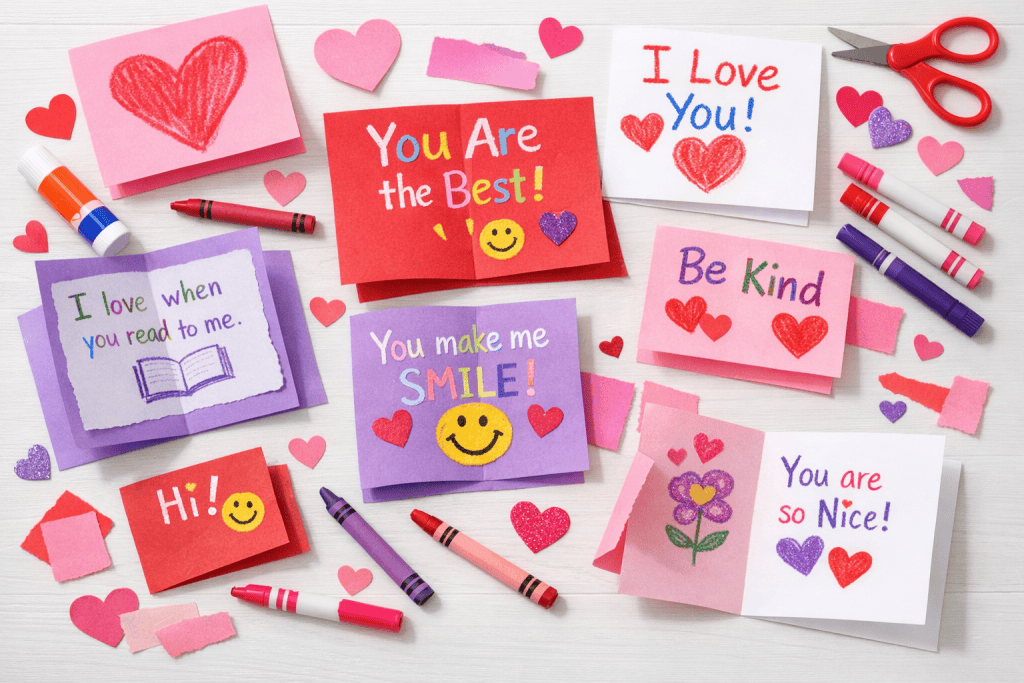 handmade Valentine “love notes” and kindness cards created by children