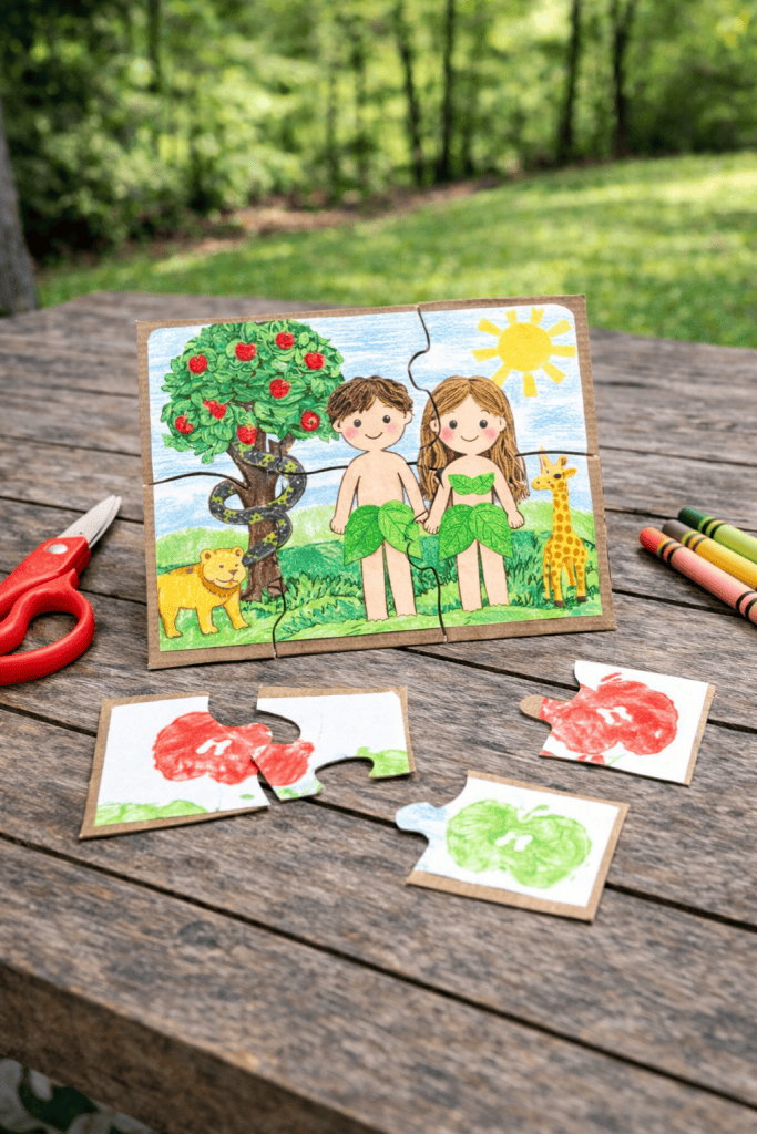 Child's handmade Adam and Eve puzzle