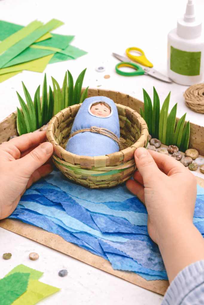 Baby Moses in a woven basket