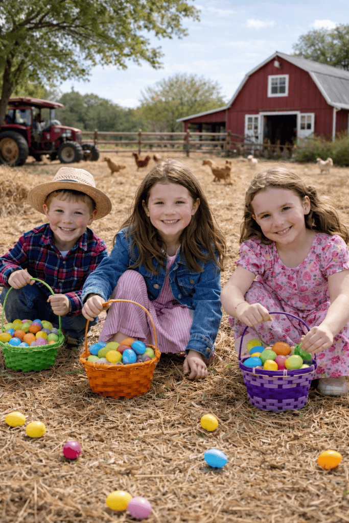 kids Easter egg hunting on the farm