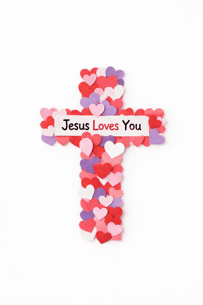 Heart cross with Jesus Loves You message