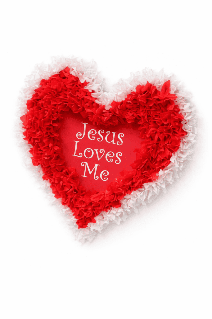 Heart wreath with "Jesus Loves Me"