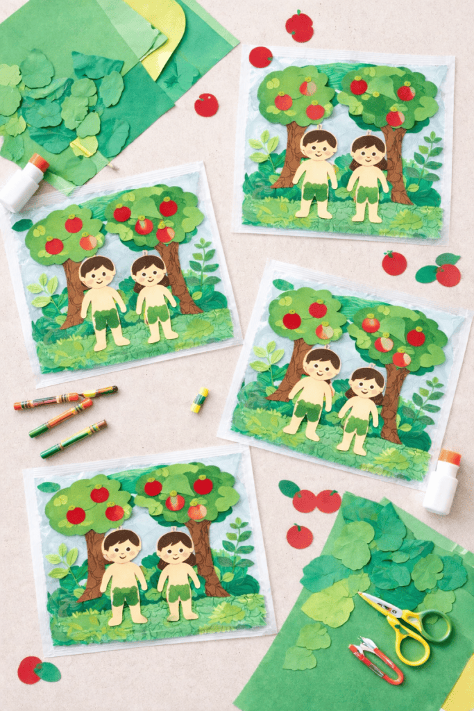 adam and eve crafts in a table