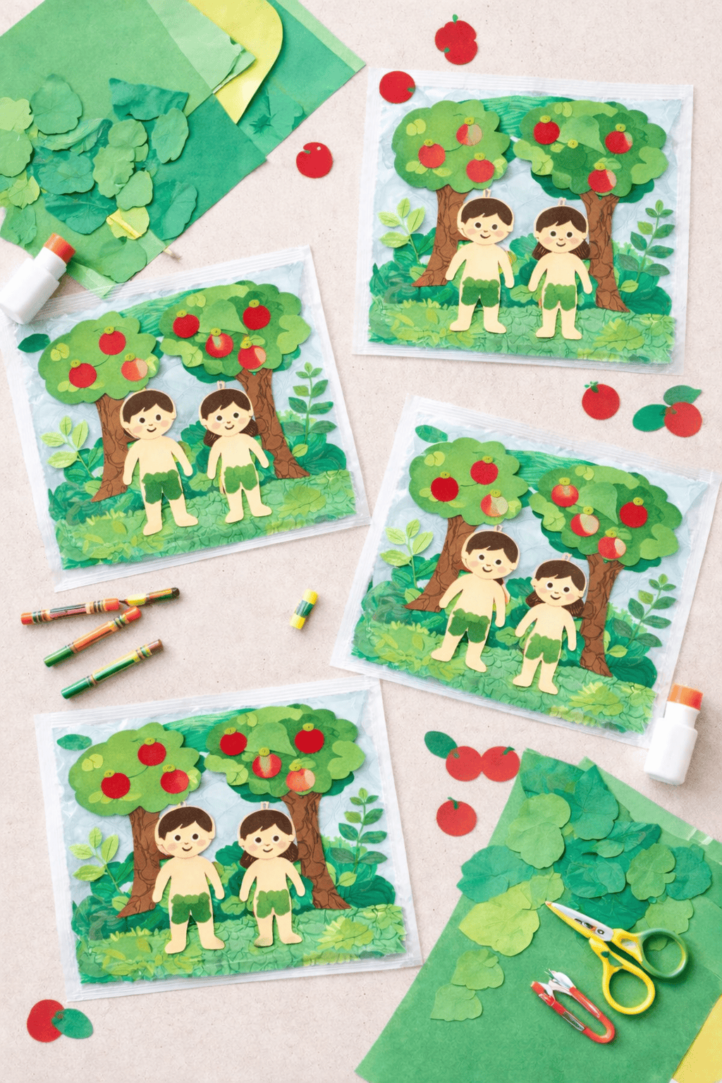 adam and eve crafts in a table