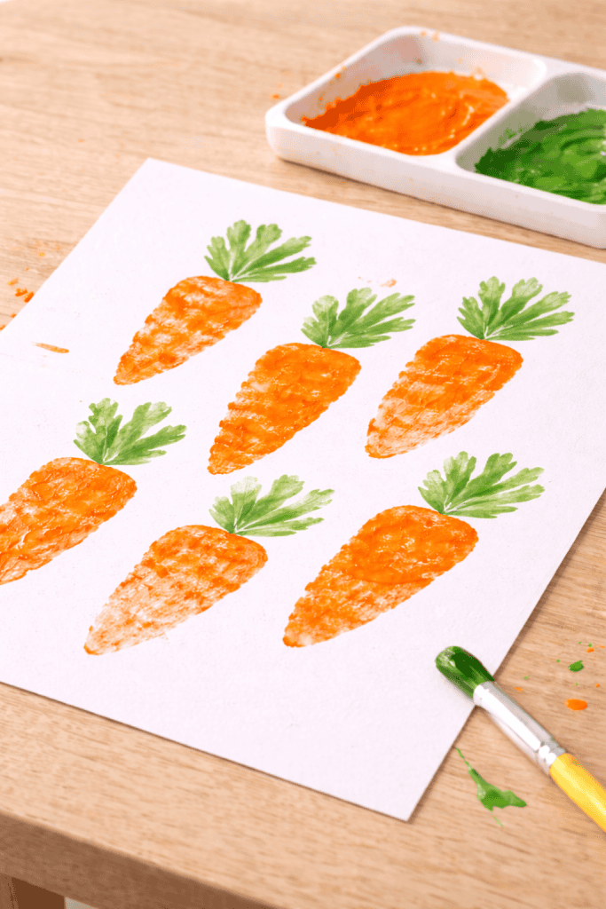Carrot stamp art on paper