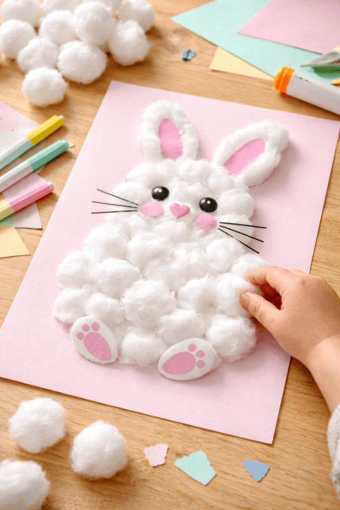 Easter bunny craft with cotton balls