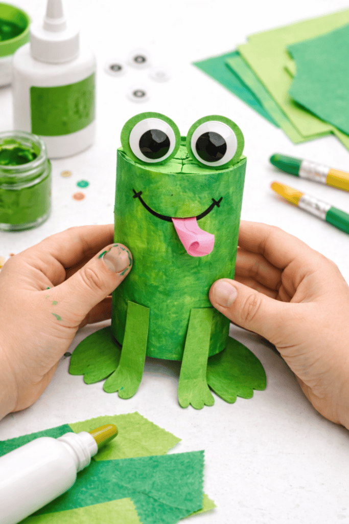 Handmade frog craft in progress