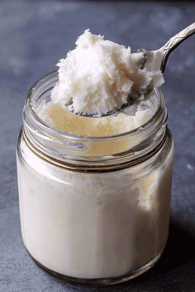a glass jar filled with freshly rendered tallow.