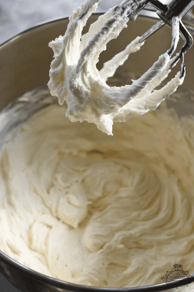 whipped beef tallow face cream in a stainless steel mixing bowl. 