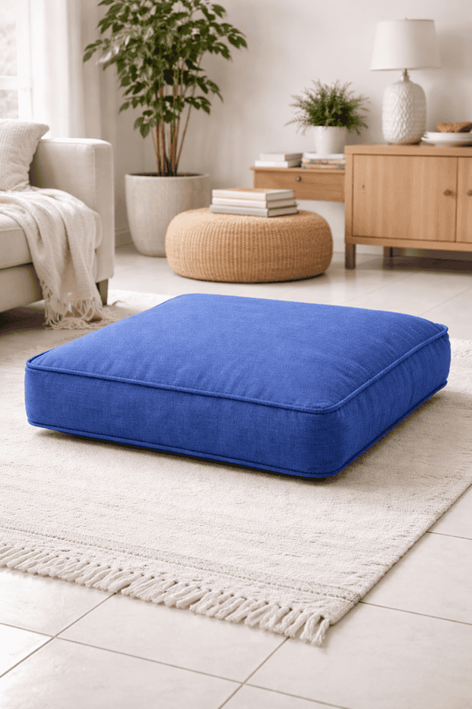 Cozy living room with blue cushion