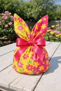 an Easter-themed fabric treat bag styled as a bunny