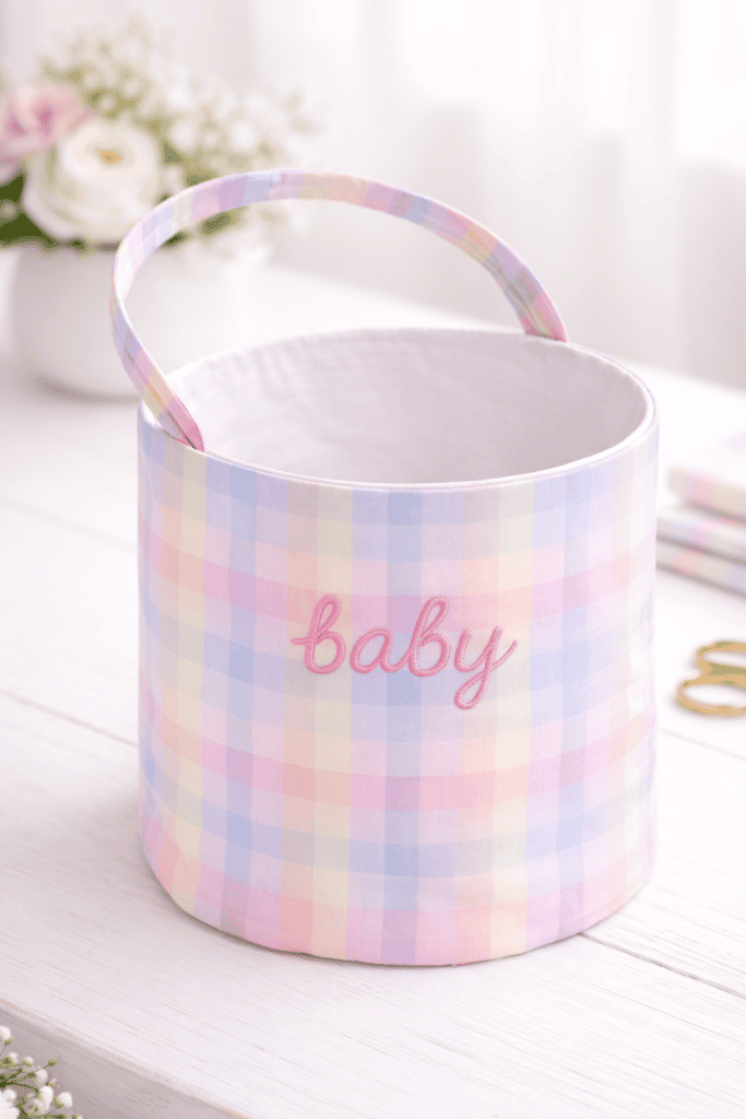 Pastel Easter basket with embroidered "baby"