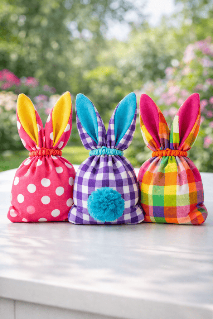Colorful fabric bunny treat bags