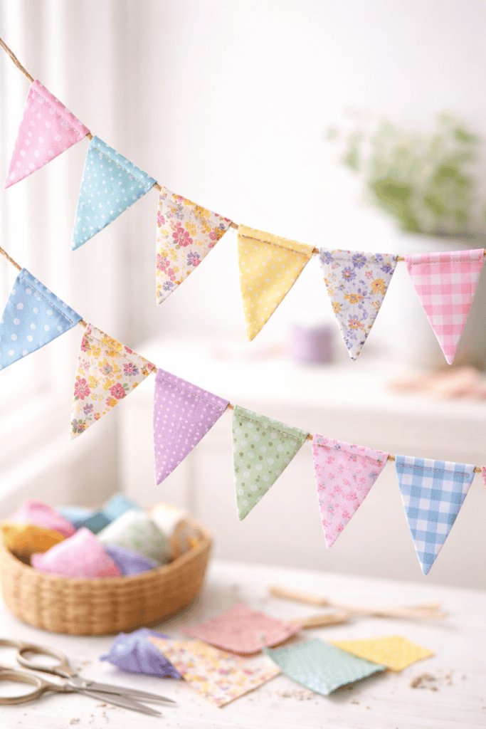 handmade fabric scrap spring bunting