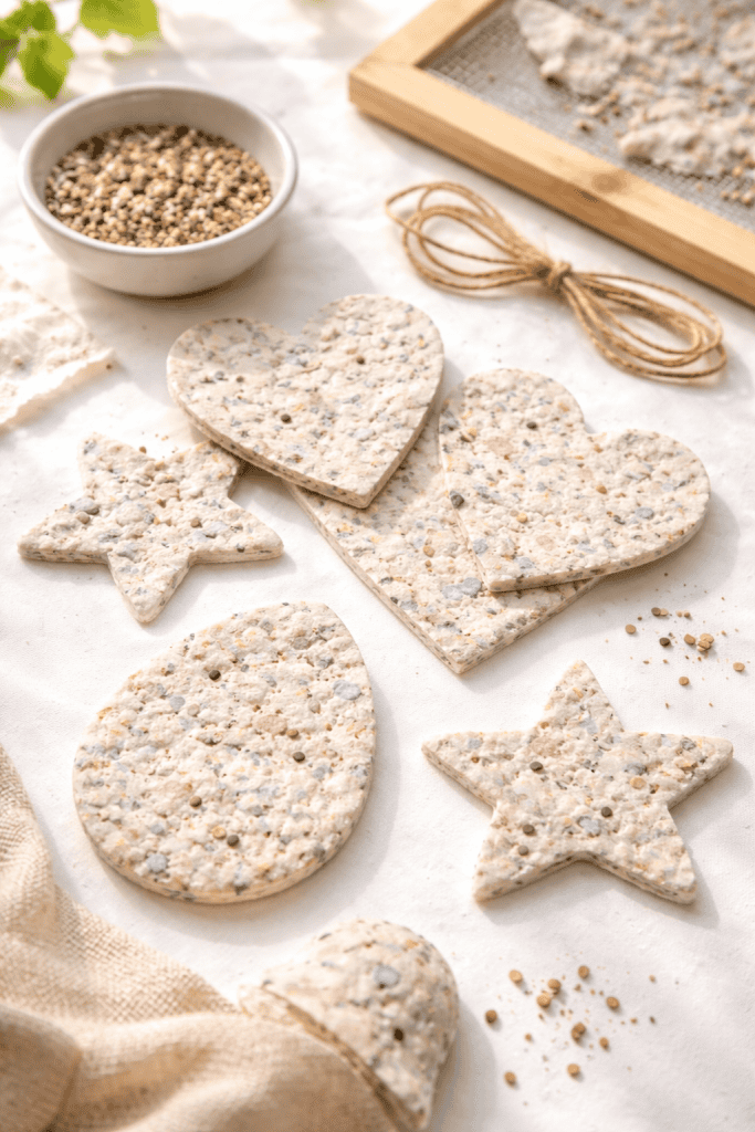 handmade DIY seed paper crafted by children.