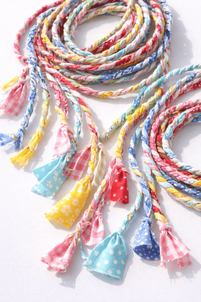 Colorful fabric twine in loops